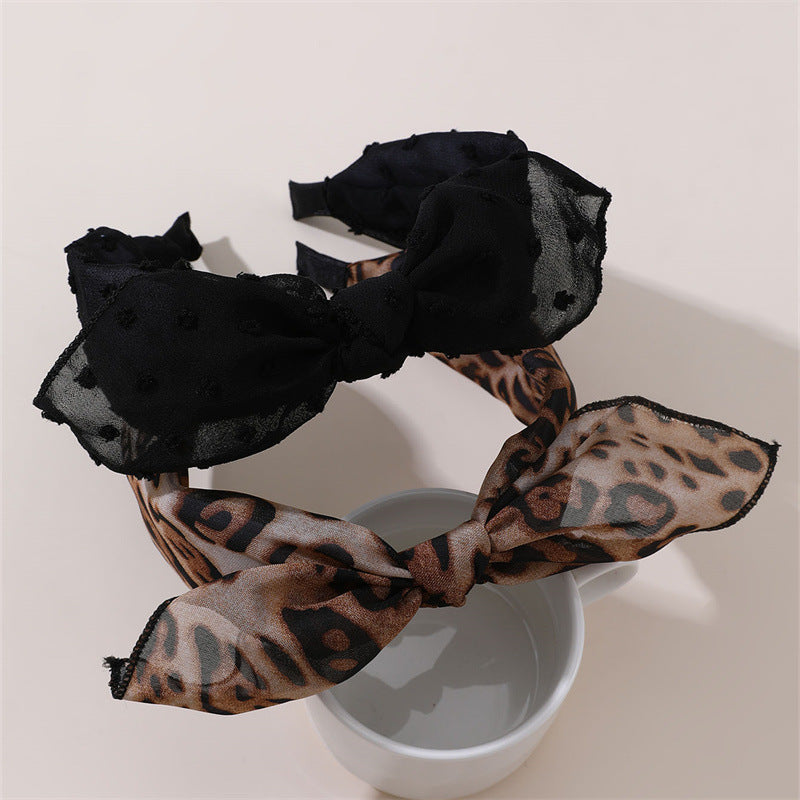 Set cerchietto da bambina con orecchie da coniglio in stampa leopardata con fiocco, accessorio per capelli moda autunno inverno in tessuto con rivestimento in resina