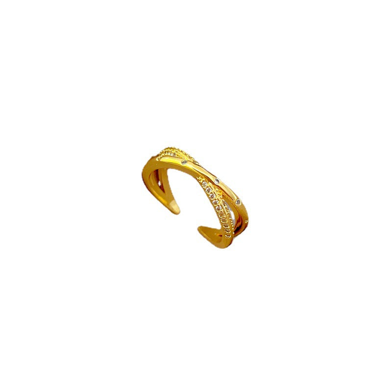 Minimalist Cold-Weather Style Crown-Shaped Brass Ring with Zircon Inlay for Women