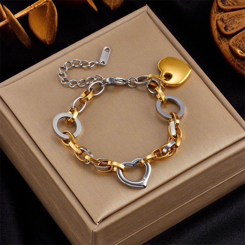 Pulsera Minimalista de Moda con Colgantes de Corazón Incrustado de Diamantes de Imitación, Perla, Mariposa y Serpiente en Cadena de Acero Inoxidable Chapada en Oro
