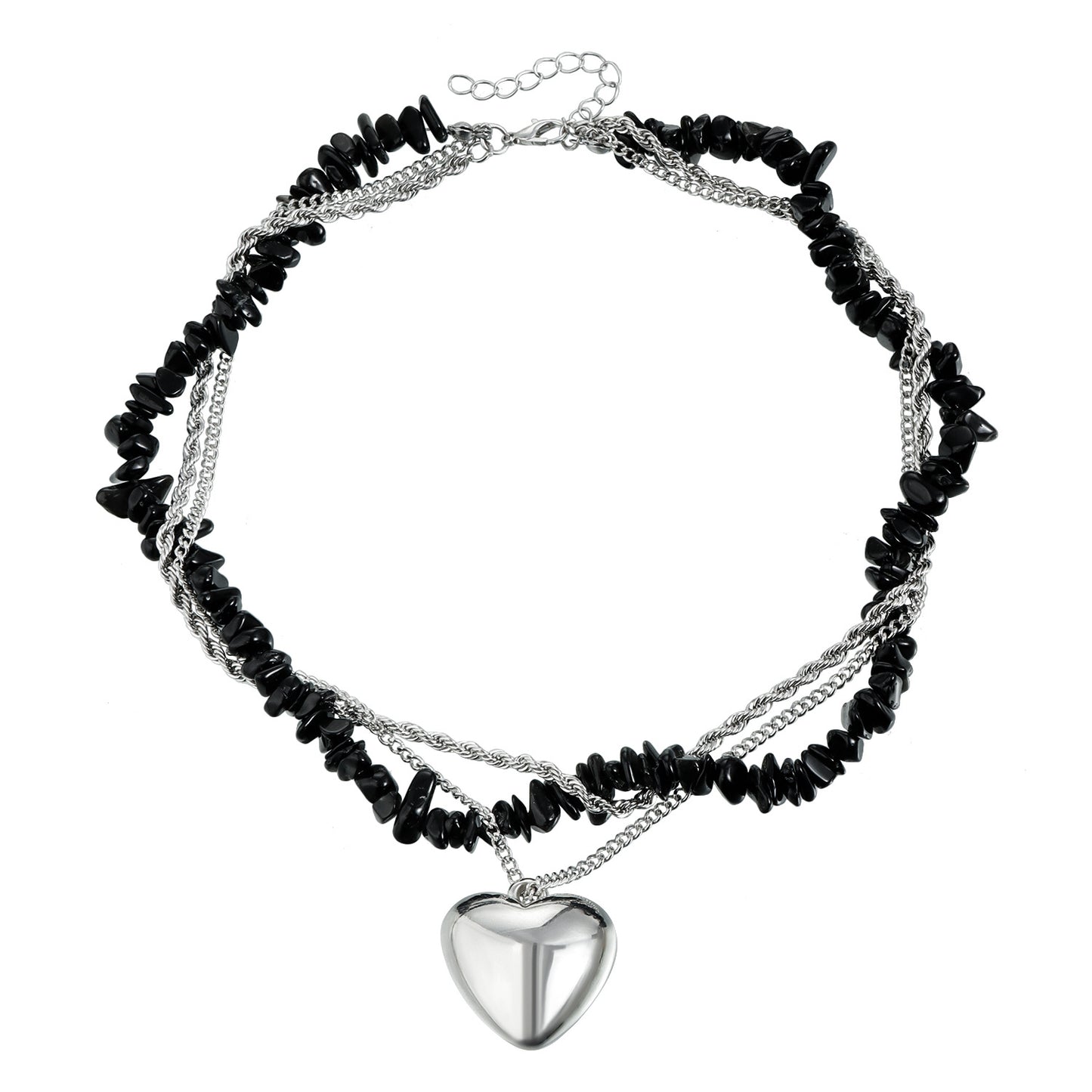 Dark Aesthetic Heart-Shaped Alloy Pendant Necklace with Geometric Accents, Electroplated Locket Chain, Y2K-Inspired Multi-Layer Fashion Necklace for Women