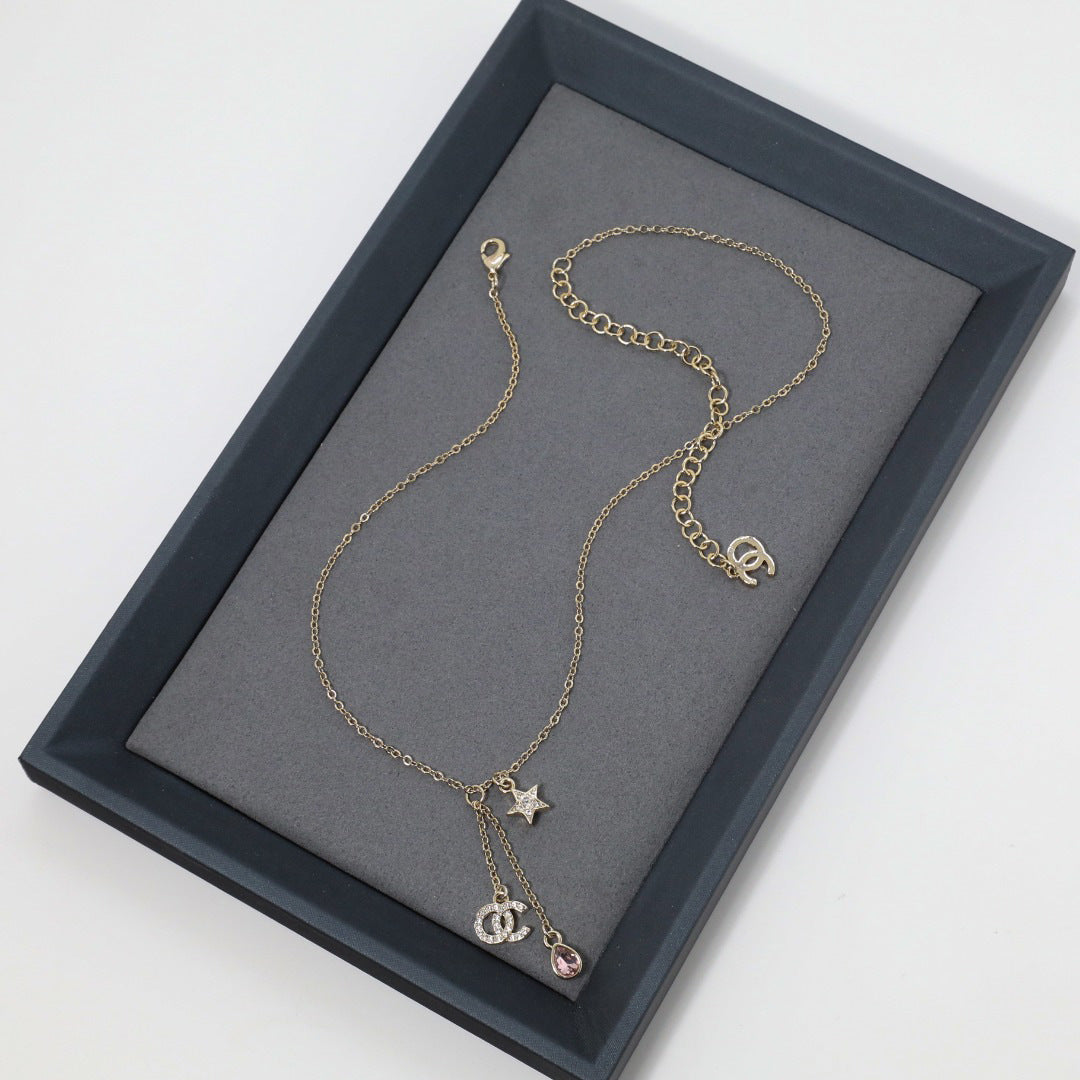 Elegant Gold Plated Brass Letter Star Pearl Pendant Necklace for Women