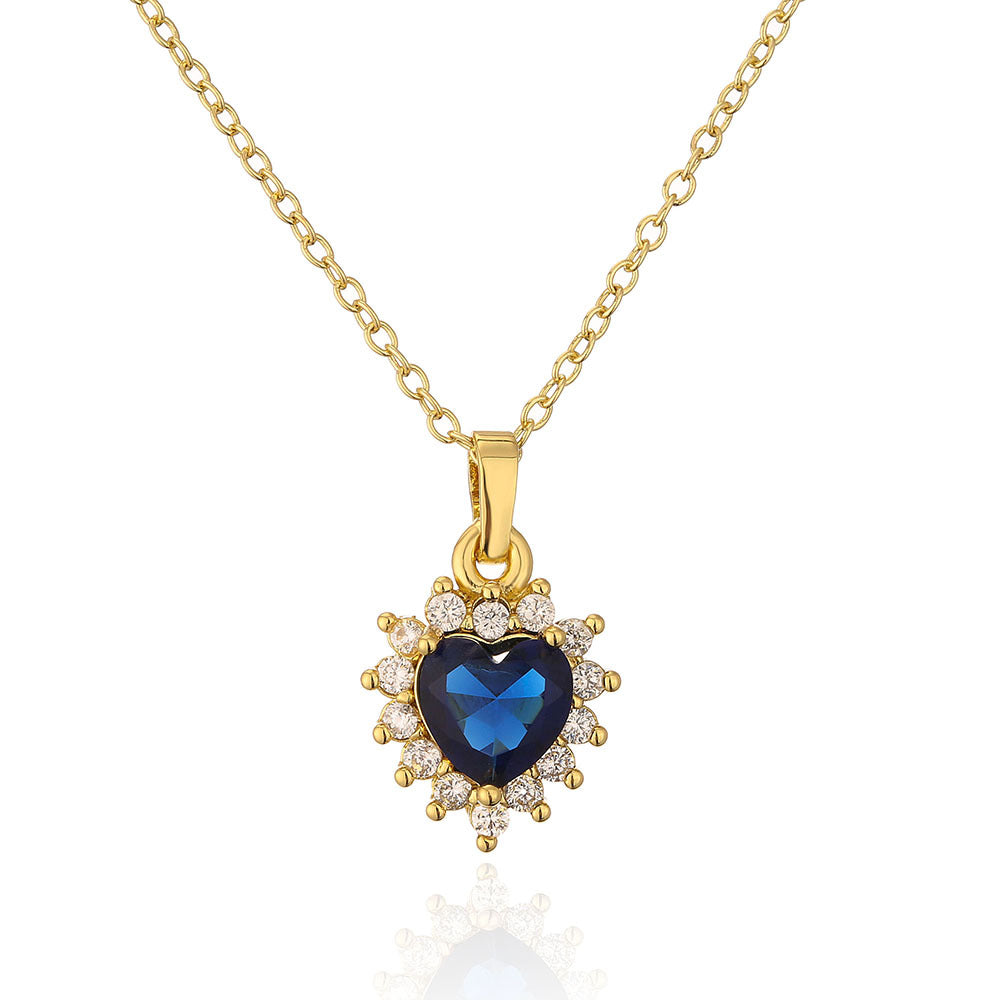 Luxury Geometric Heart Pendant Necklace 18K Gold Plated Copper Micro Paved Zircon Women