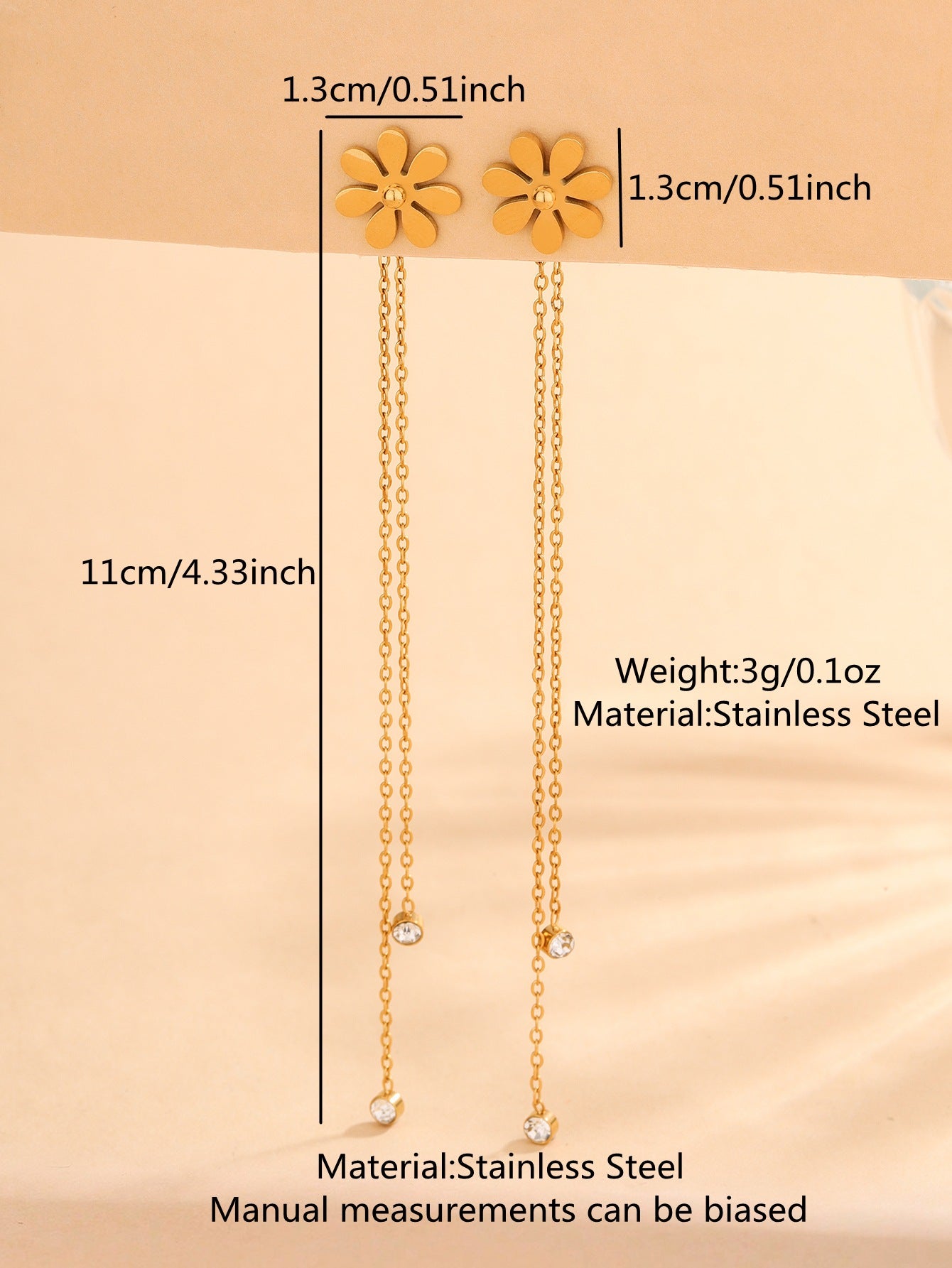 Elegant Stainless Steel Four-Leaf Clover Earrings with Cubic Zirconia and Tassel Design for Women