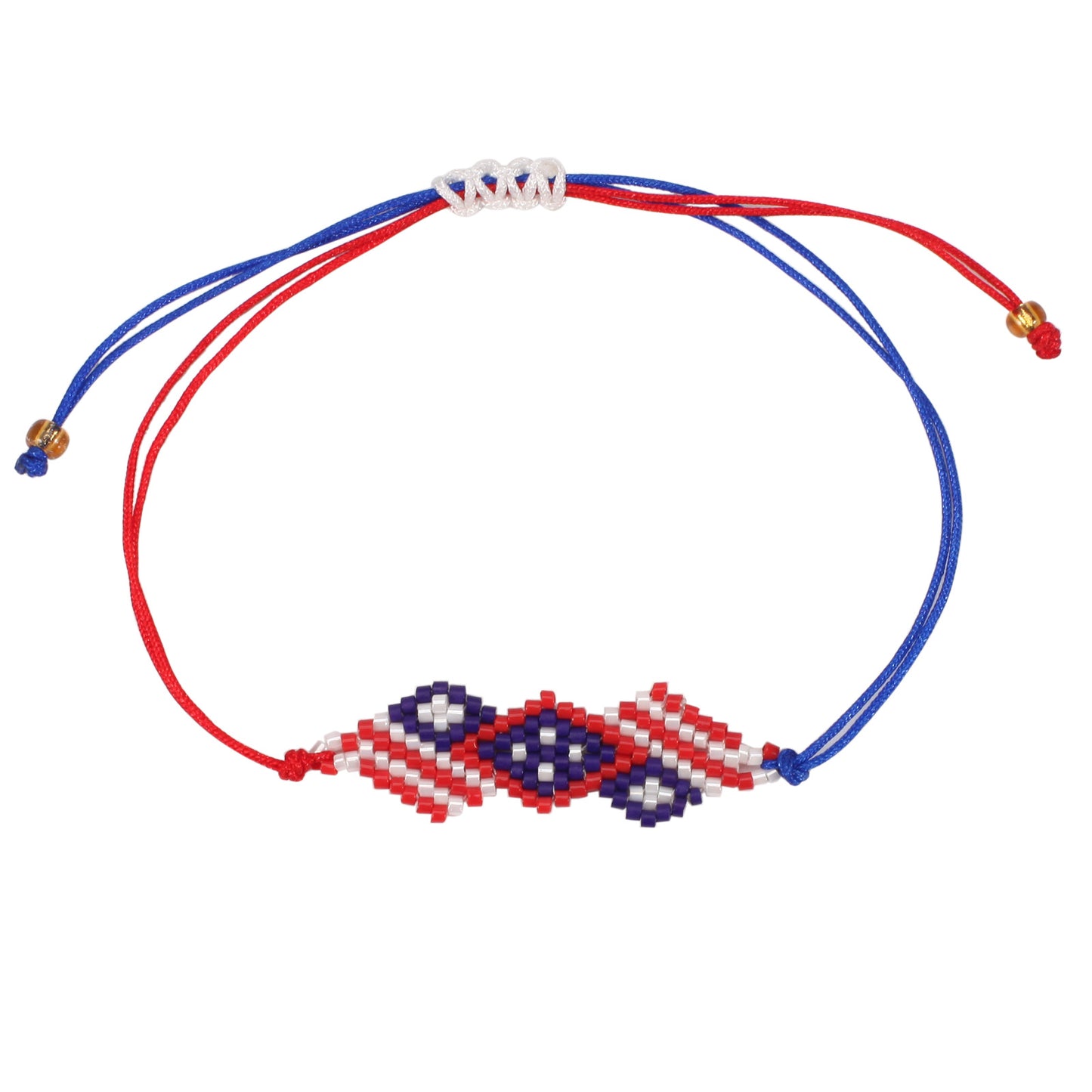 Bracciale Unisex con Cuore Tessuto a Bandiera Americana Fatto a Mano e Cordino di Filo