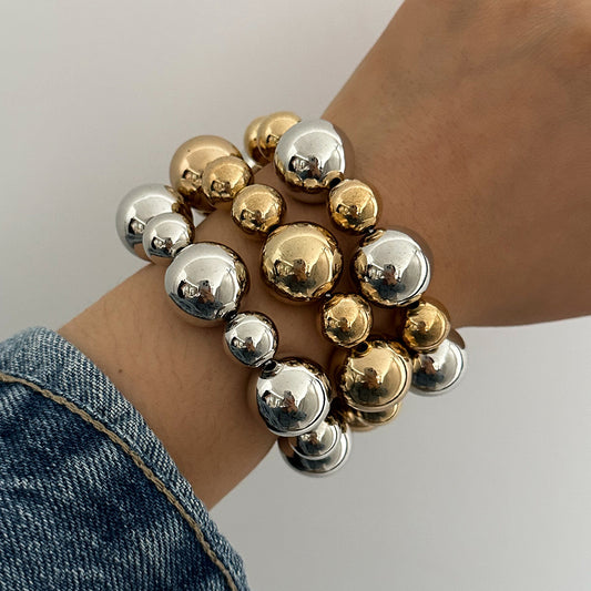 Bracciale da donna a perline rotonde geometriche stile Punk con finitura galvanizzata