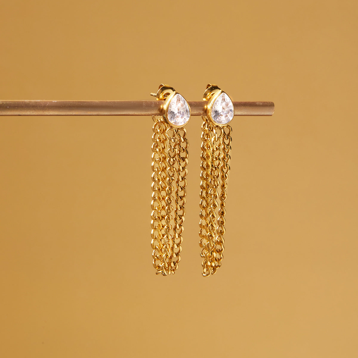 Pendientes de Acero Inoxidable Geométricos con Colgante de Borla e Incrustaciones de Circonita, Chapado en Oro al Vacío PVD, Joyería de Oreja de Moda de Lujo Ligera para Mujer