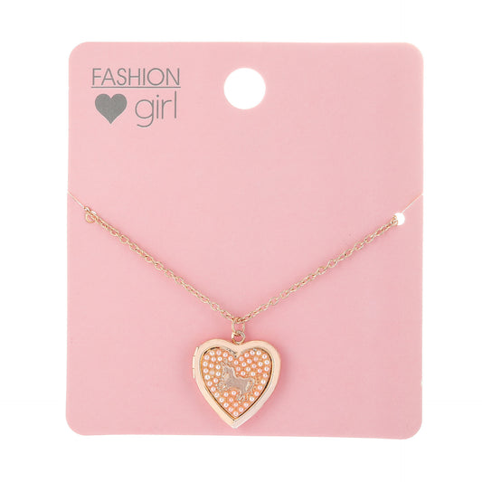 Cartoon Style Heart-Shaped Pendant Necklace for Children Alloy Chain with Pearl Inlay Opening Locket Design