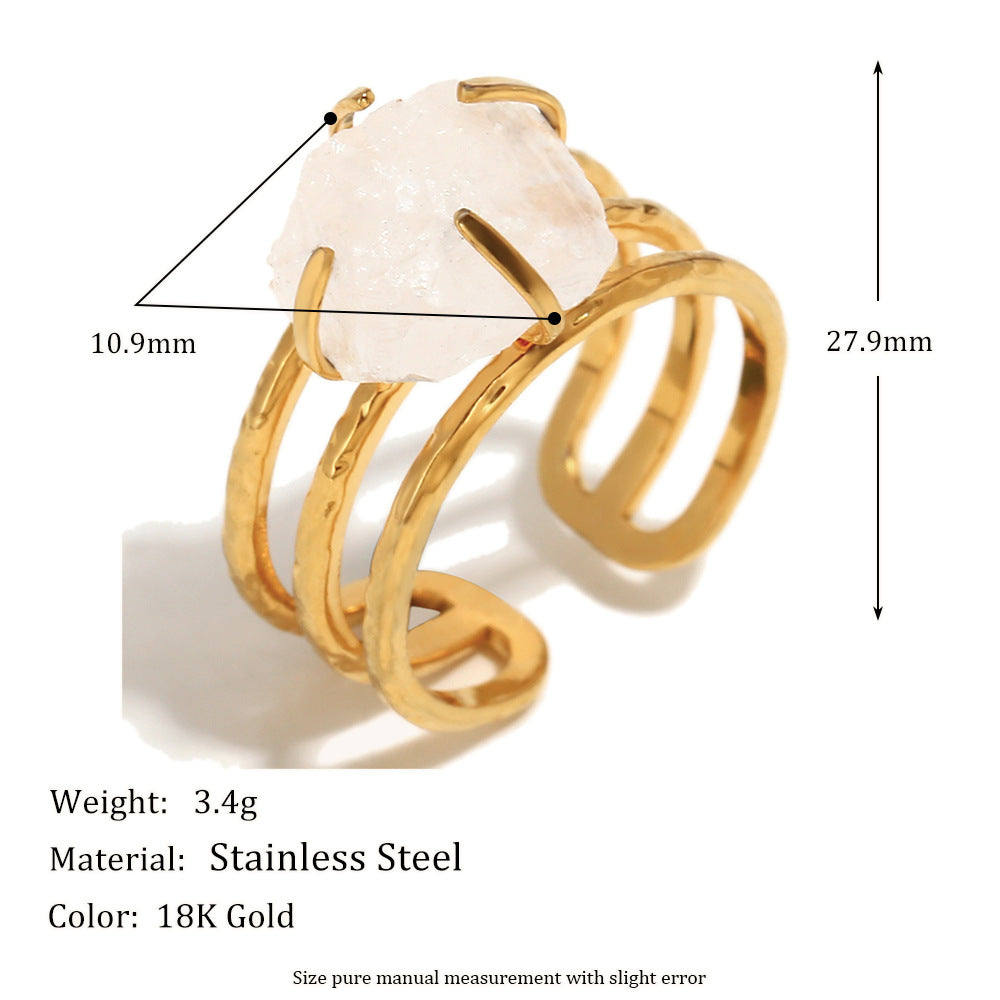 Anello da donna in acciaio inossidabile geometrico minimalista placcato oro 18 carati con accento in cristallo