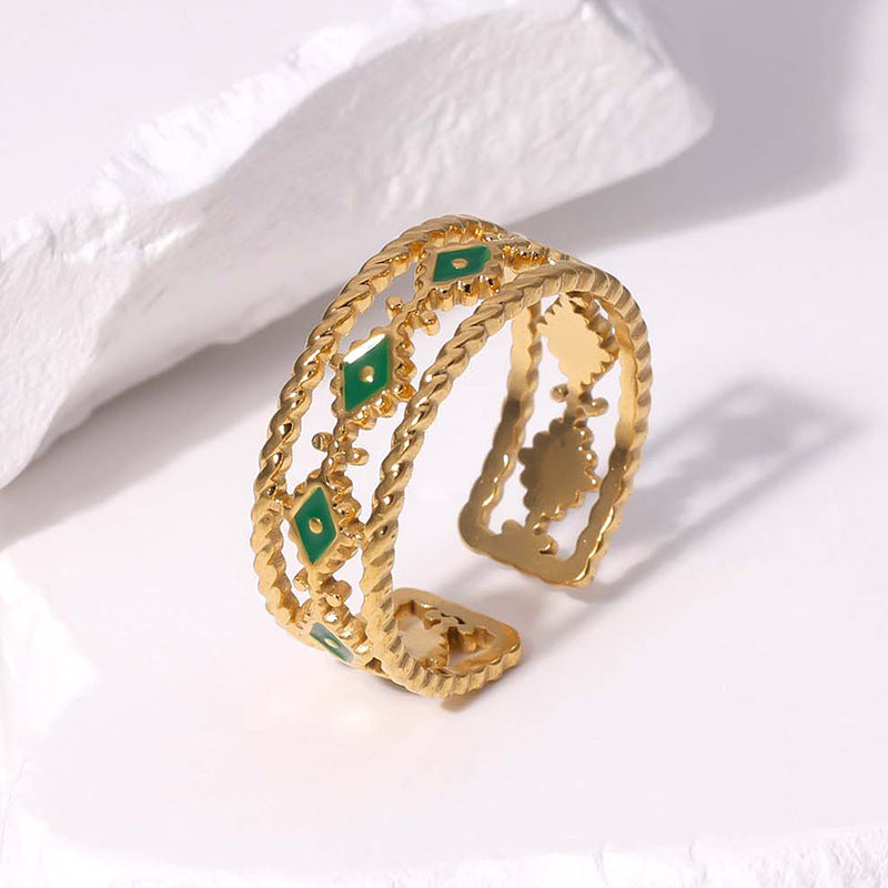 Anello regolabile da donna in acciaio inossidabile con design a occhio e finitura galvanica
