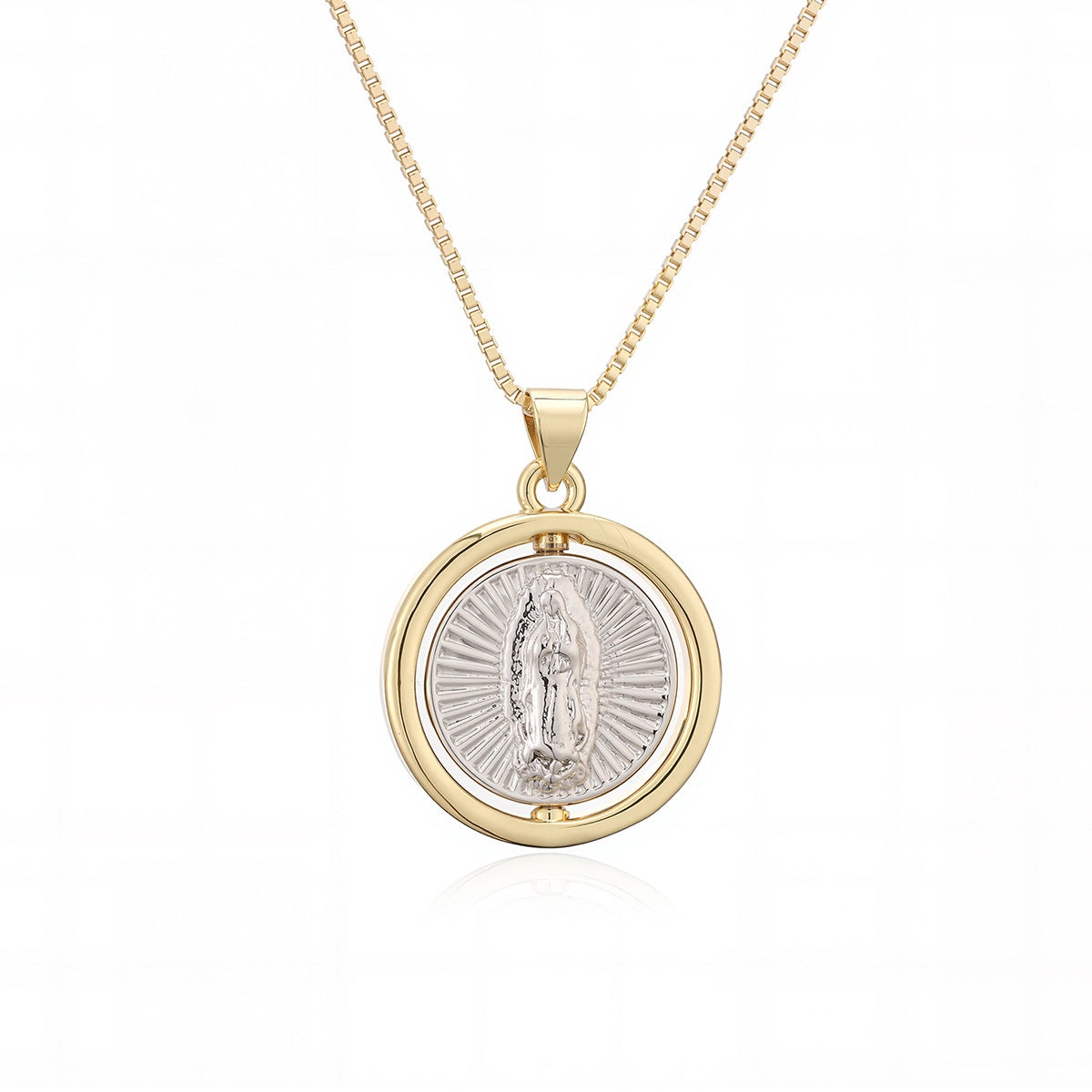 Vintage Two-Tone Plated Geometric Brass Pendant Necklace for Women