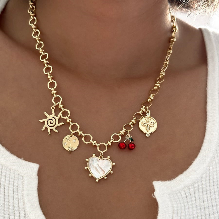 Vintage Gold Plated Stainless Steel Heart Charm Bar