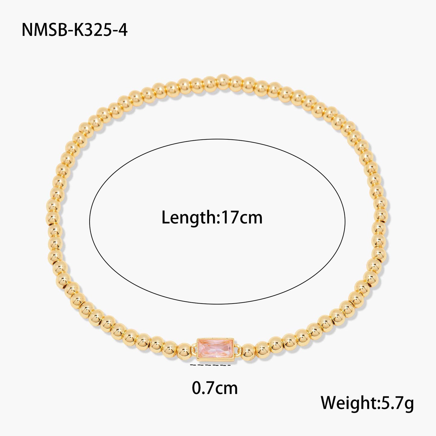 Fashionable OL Style Geometric Stainless Steel Beaded Bracelet with 18K Gold Plating and Colorful Zircon Birthstone Accents