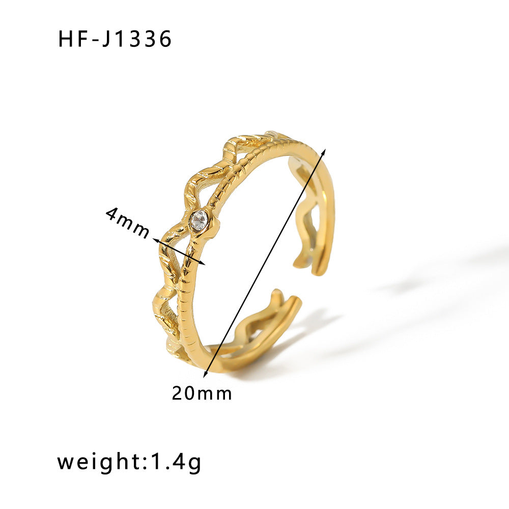 Anello Aperto Minimalista in Acciaio Inossidabile da Donna con Forma Geometrica e Finitura Placcata in Oro 18K Sottovuoto