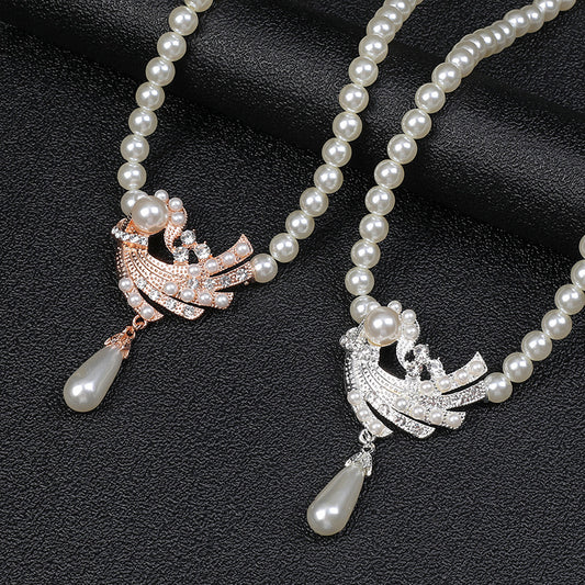 Elegante juego de collar y pendientes de perlas dulces en aleación con acabado galvanizado, colgante con motivo de oso y cerdo, estilo fresco y femenino.