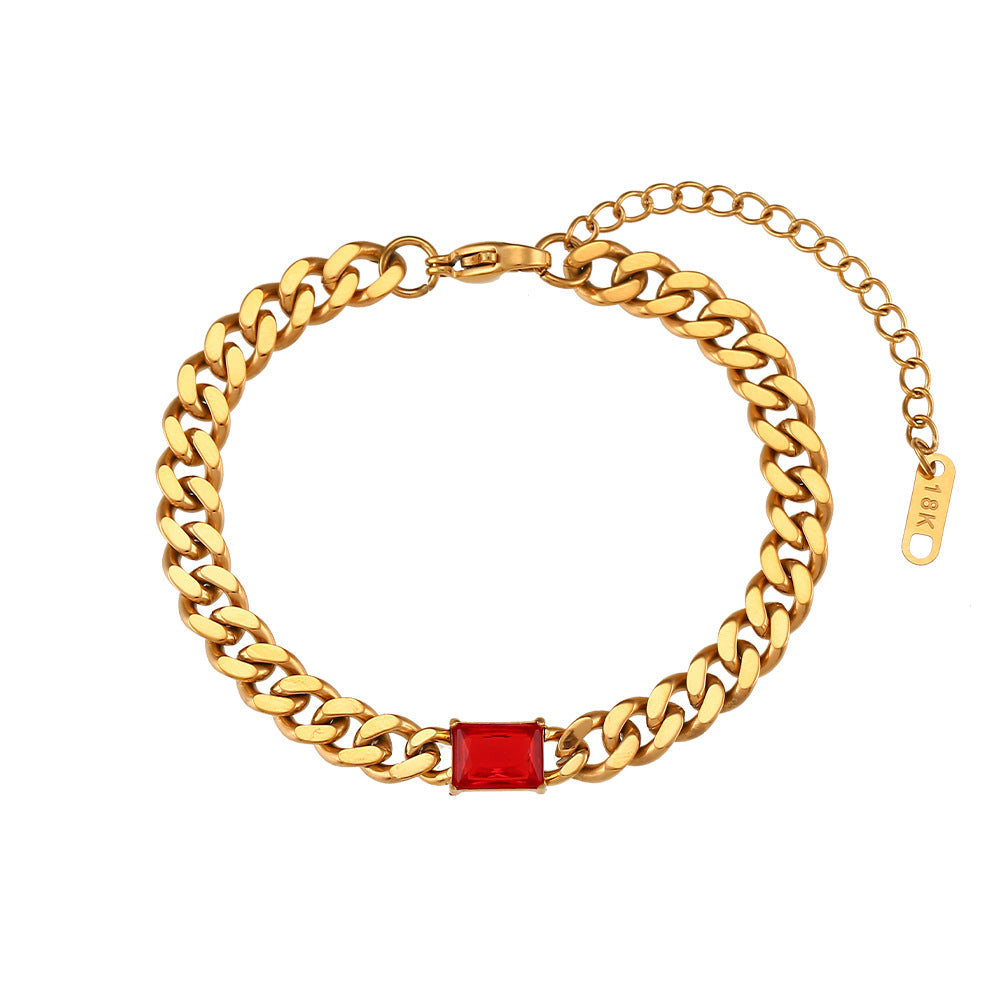 Minimalist Geometric Stainless Steel Plated 18K Gold Cuban Link Bracelet with Micro-Paved Zirconia for Women