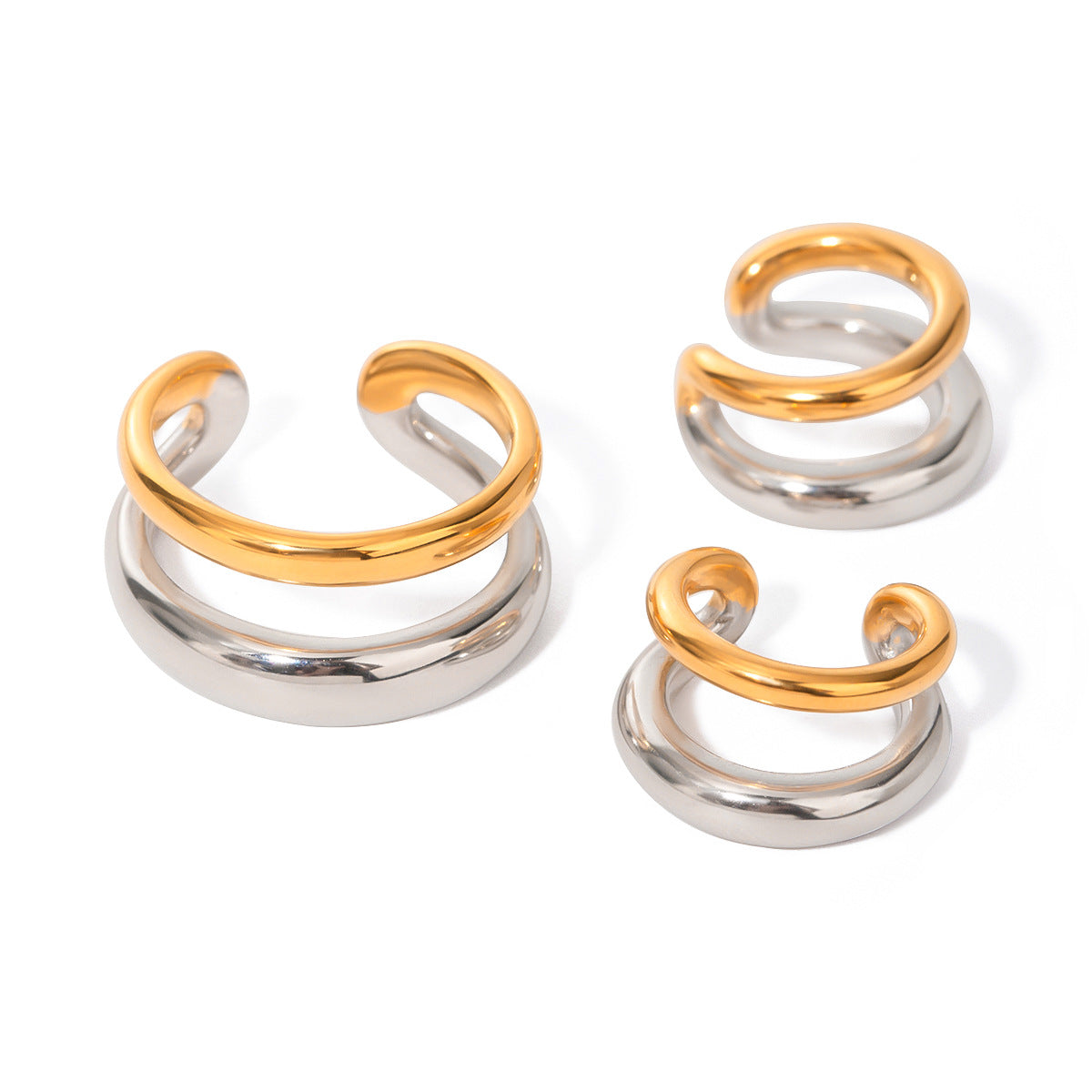 Minimalist 18K Gold Plated Geometric Stainless Steel Two-Tone Open Ear Cuff