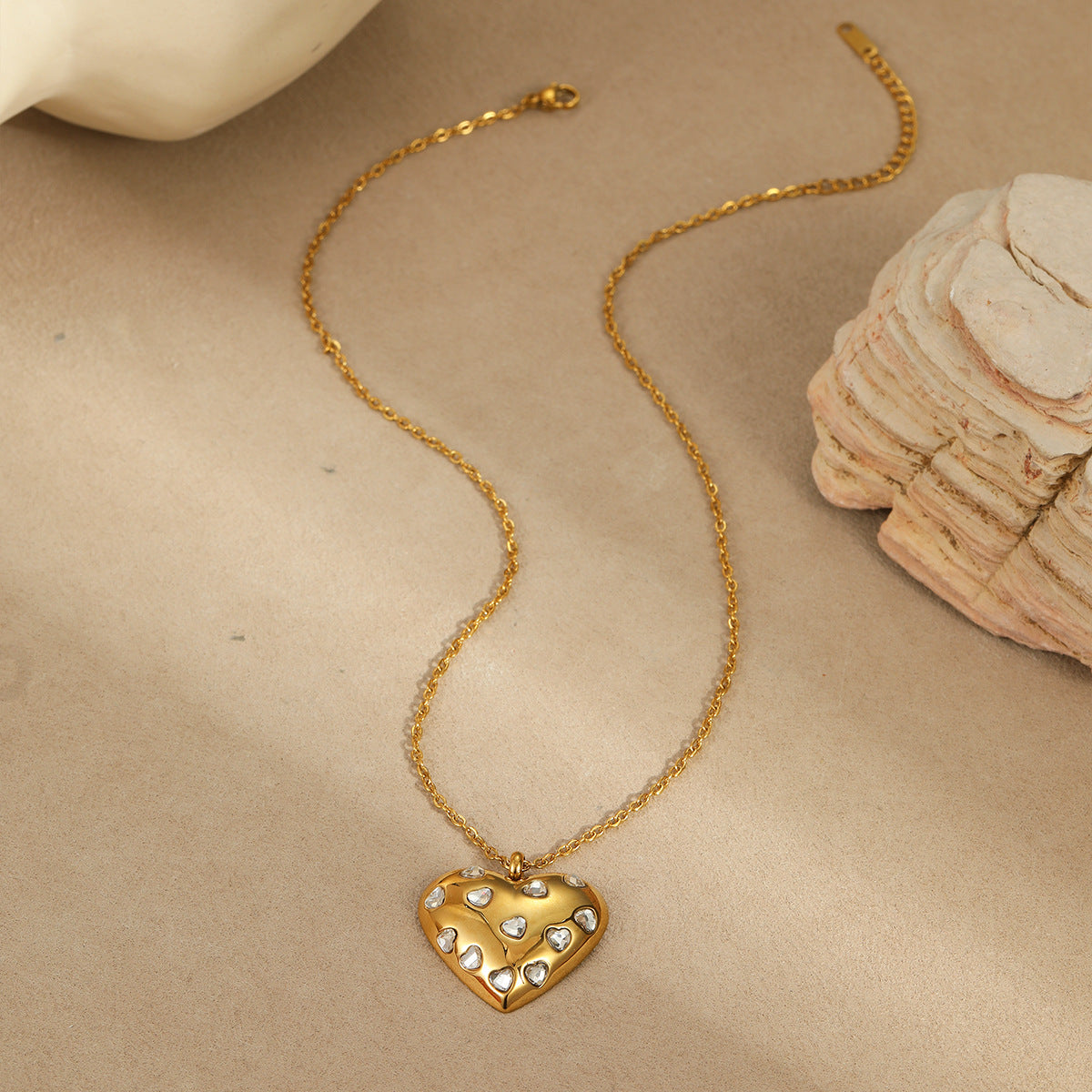 Set di collana e orecchini in acciaio inossidabile a forma di cuore, placcato oro 18 carati, stile minimalista e grazioso