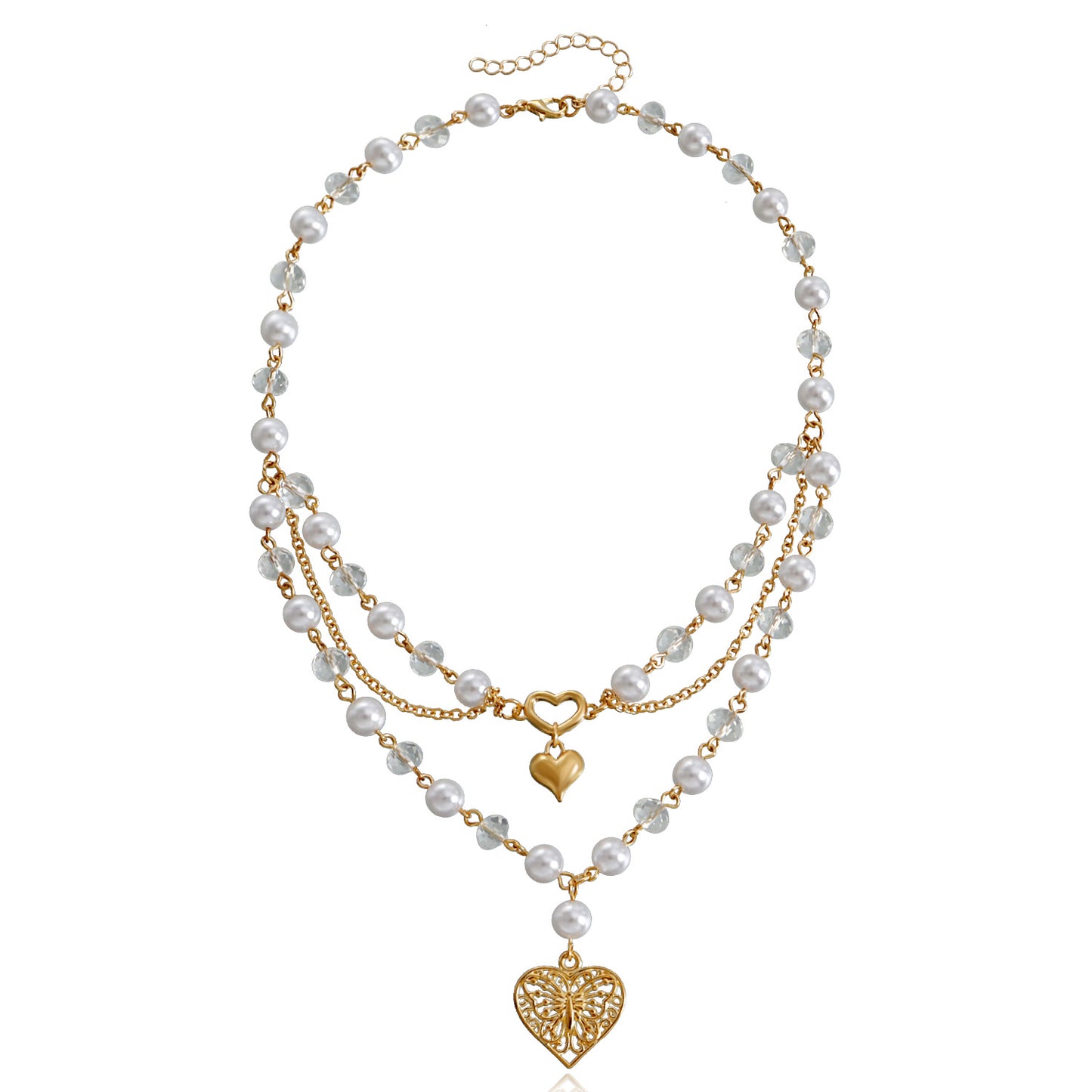 Minimalist Double-Layer Heart Cross Pendant Necklace for Women with Alloy Construction and Electroplated Finish