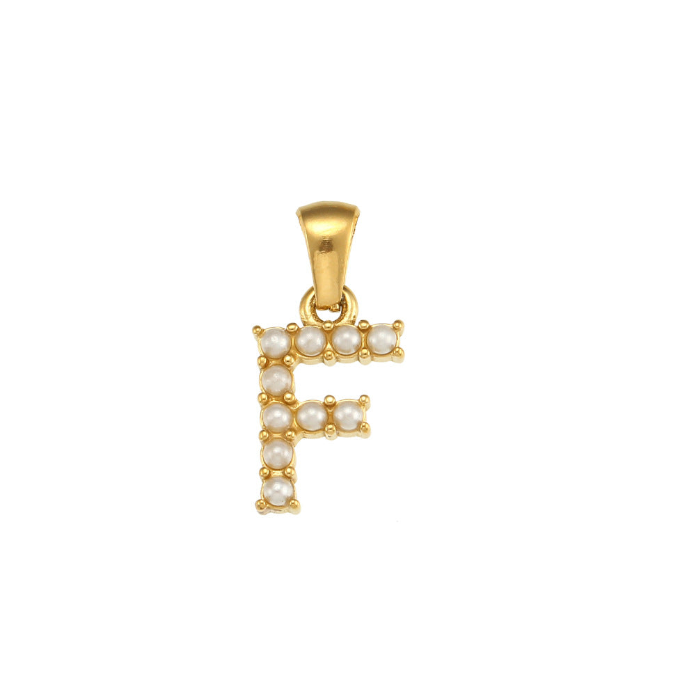 Minimalist Letter Pendant Necklace Stainless Steel with 18K Gold Plating Micro-Pave Zirconia and Pearl Accents