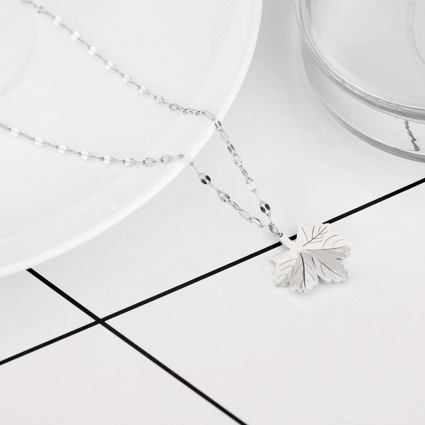 Original Design Irregular Leaf and Abacus Pendant Necklace for Women in Titanium Steel with Plated Finish
