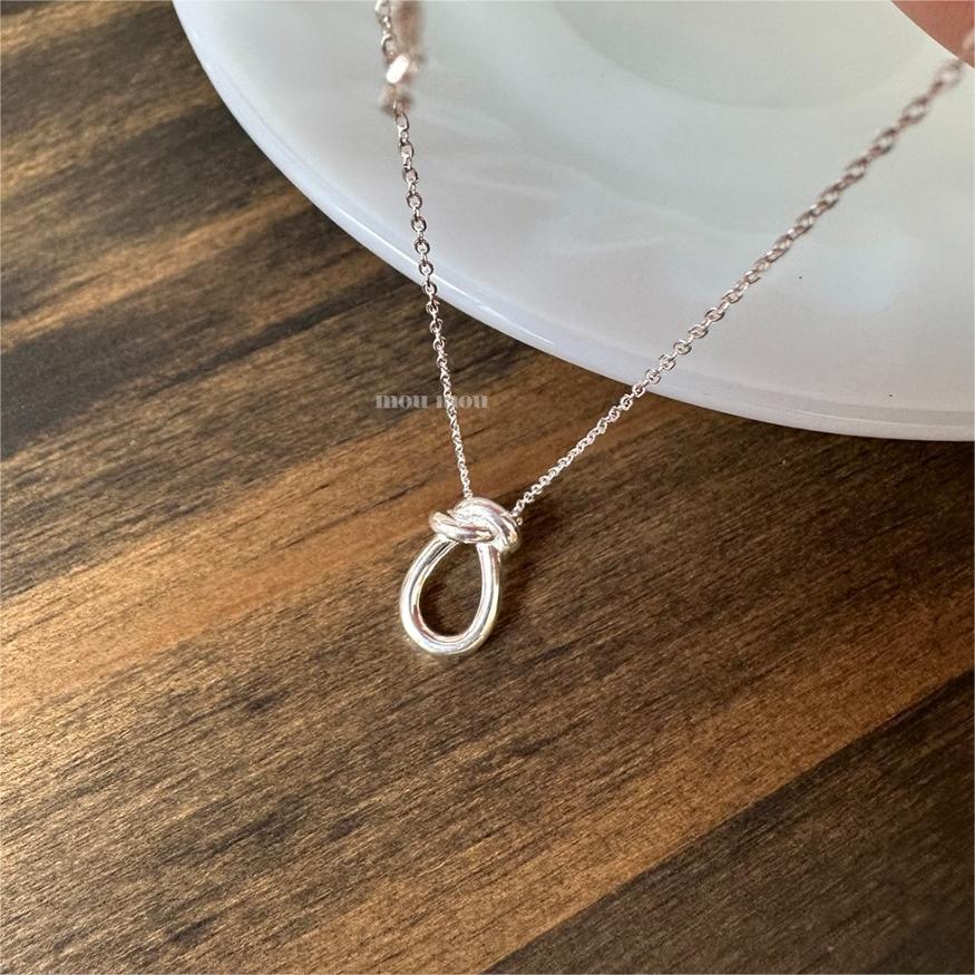 Minimalist Knot Necklace in 925 Sterling Silver with Geometric and Doll Motif Design for Women