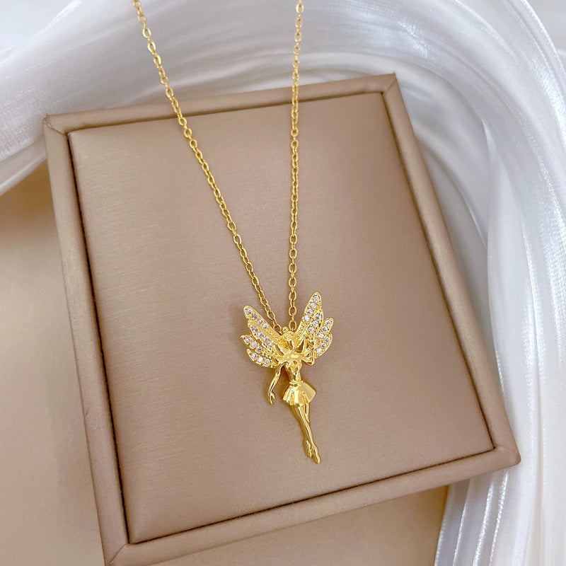 Collar de lujo con diamantes de imitación geométricos de mariposa y cadena de acero de titanio para mujeres y hombres