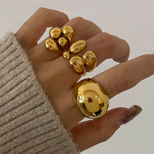 Anello Minimalista Geometrico in Acciaio Inox con Finitura Placcata per Donna, Fascia Regolabile alla Moda