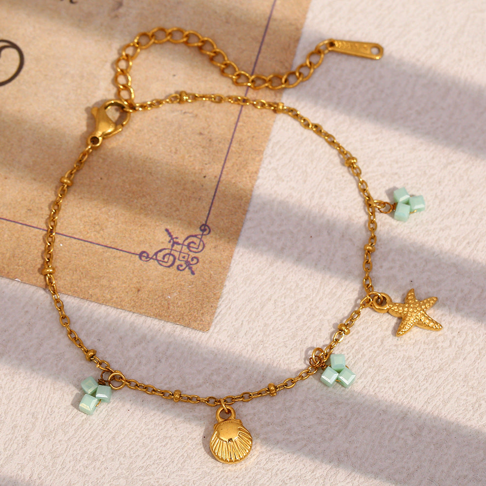 Bracciale da donna placcato oro 18 carati in acciaio inossidabile color verde menta a forma di conchiglia e design minimalista