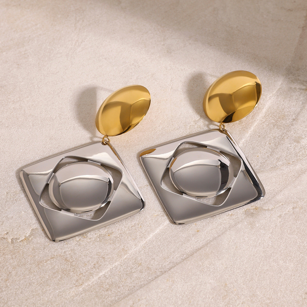 Elegant Geometric Round Plated Stainless Steel Earrings for Women