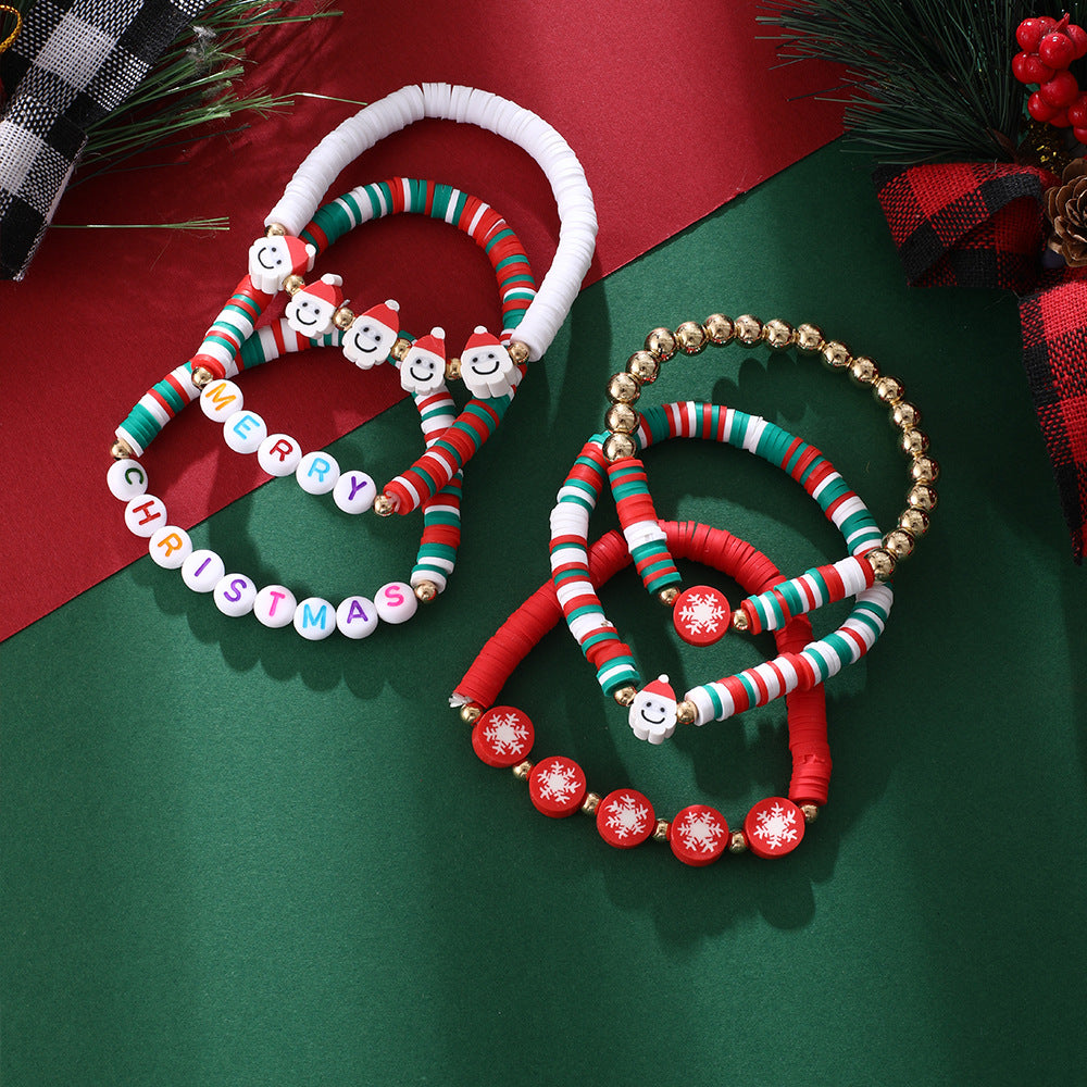Braccialetto per Bambini con Babbo Natale dei Cartoni Animati e Albero di Natale in Argilla Polimerica, Set di Accessori Fatti a Mano per le Feste