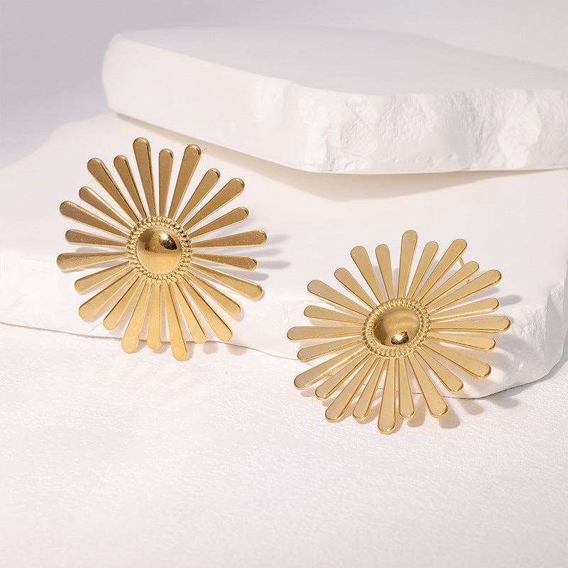 Orecchini a perno da donna in acciaio inossidabile vintage, minimalisti, floreali, a foglia con finitura placcata