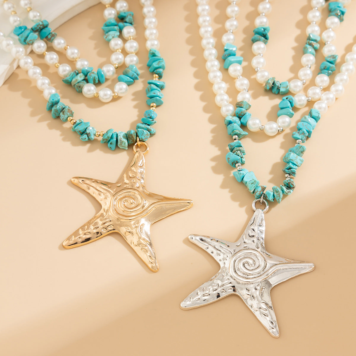 Exaggerated Starfish Resin and Alloy Pendant Ball Chain Necklace for Women