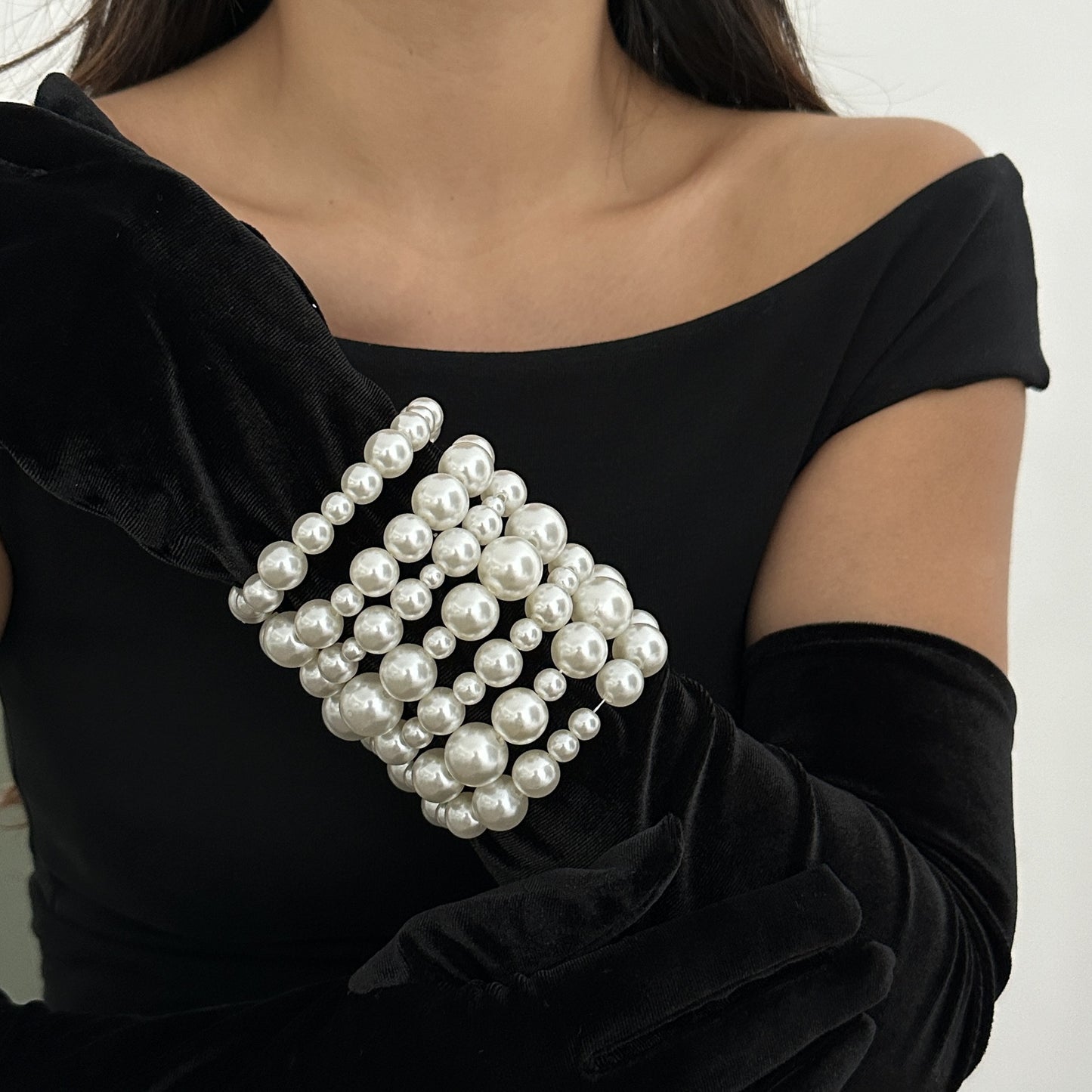 Punk Geometric Cross Hollow Multi-Layer Alloy Necklace Set with Imitation Pearls for Women