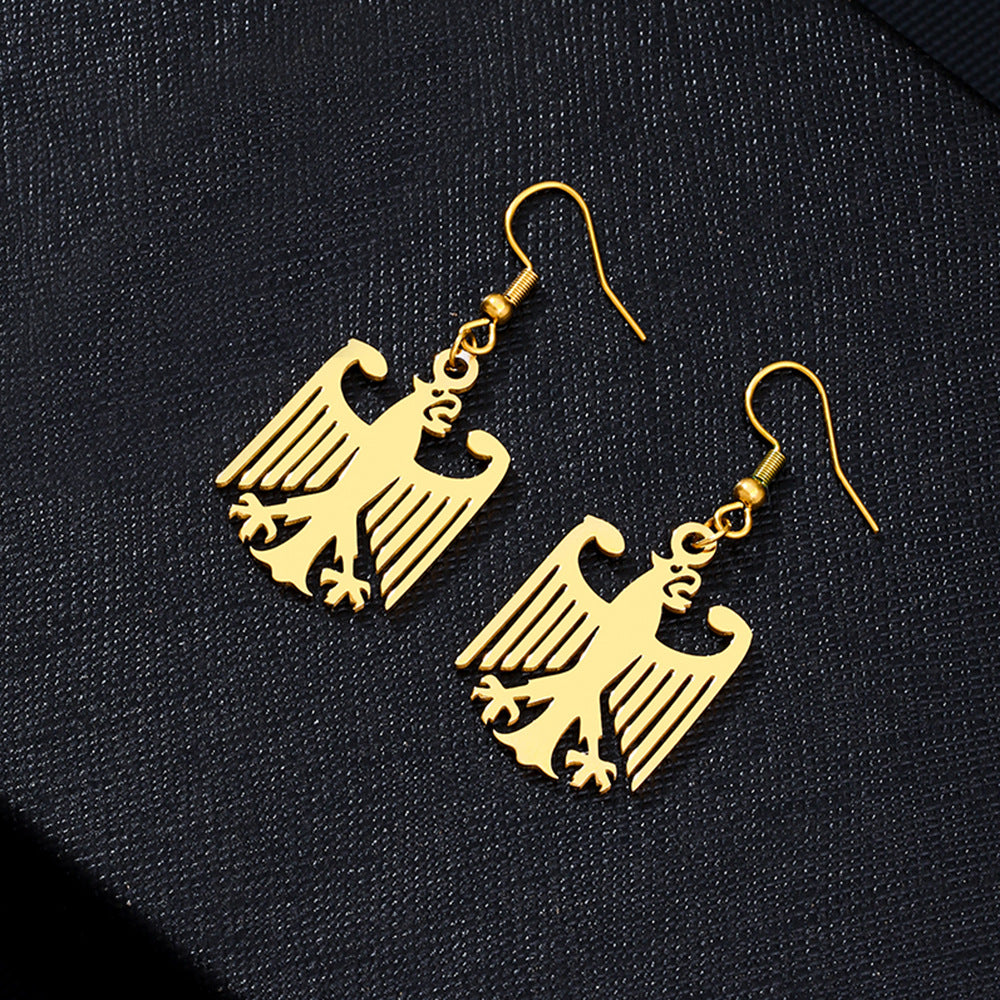 Pendientes de aro de acero inoxidable con forma de águila de estilo lujoso y acabado chapado para hombres y mujeres