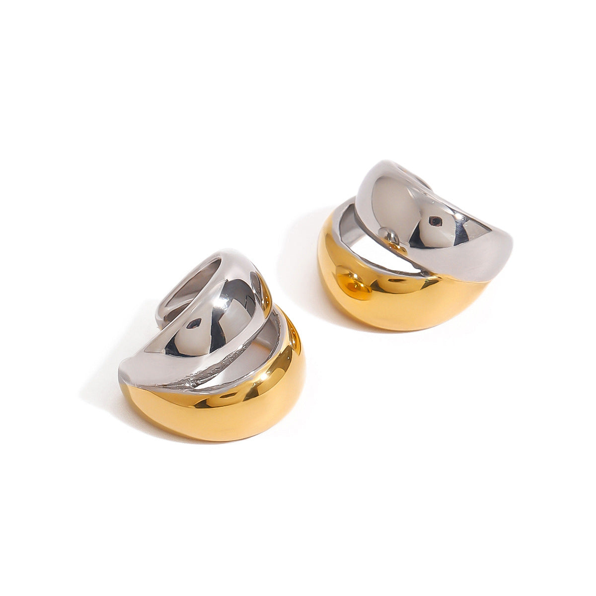 Orecchini a Clip da Donna a Forma di U Geometrici Placcati in Acciaio Inossidabile con Dettaglio ad Anello e Stile Moderno Minimalista