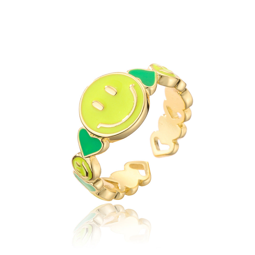 Funny Smile Face Ring for Women in Copper with Gold Plating and Geometric Design