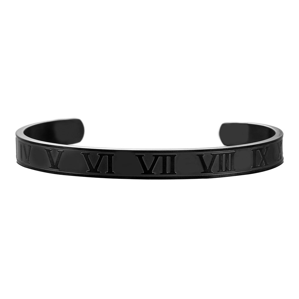 Punk Geometric C-Shape Open Roman Numeral Plated Stainless Steel Bracelet for Unisex