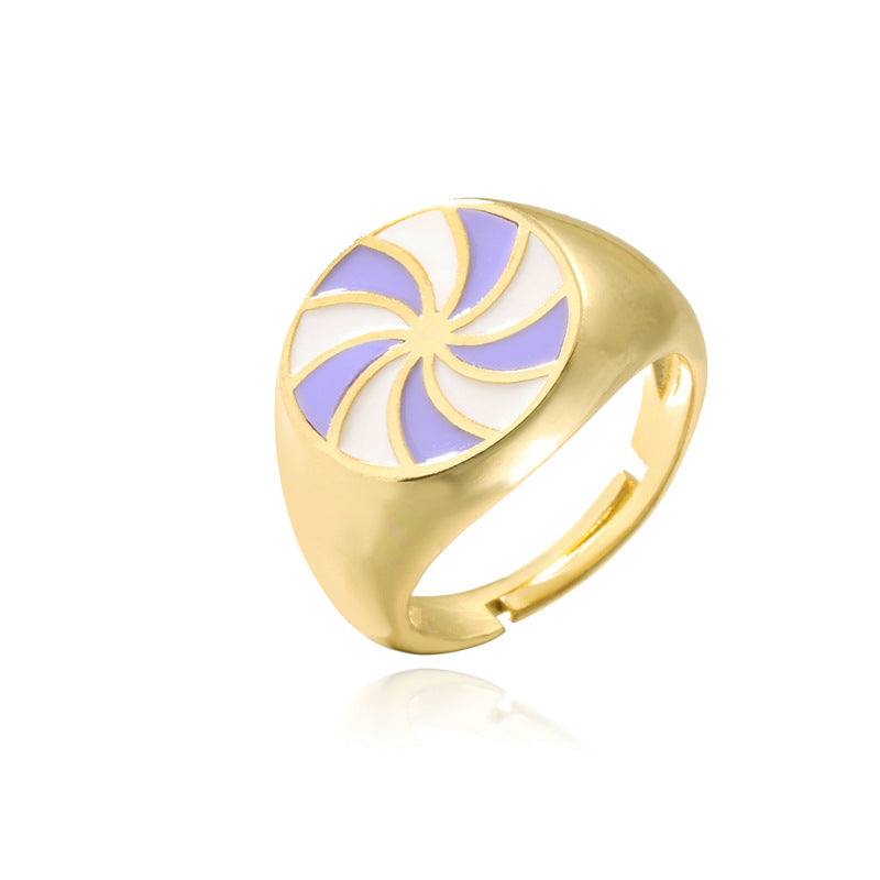 Geometric Drip Oil Gold Plated Brass Ring for Women