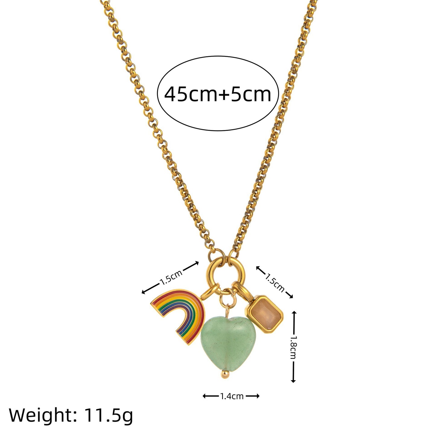 Rainbow Cubic Zirconia Heart Moon Star Plated Stainless Steel Necklace
