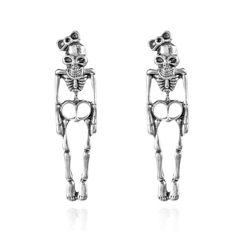 Orecchini a cerchio gotici con teschio scheletro scuro per coppie, con struttura in lega elettrolitica e design a tema Halloween