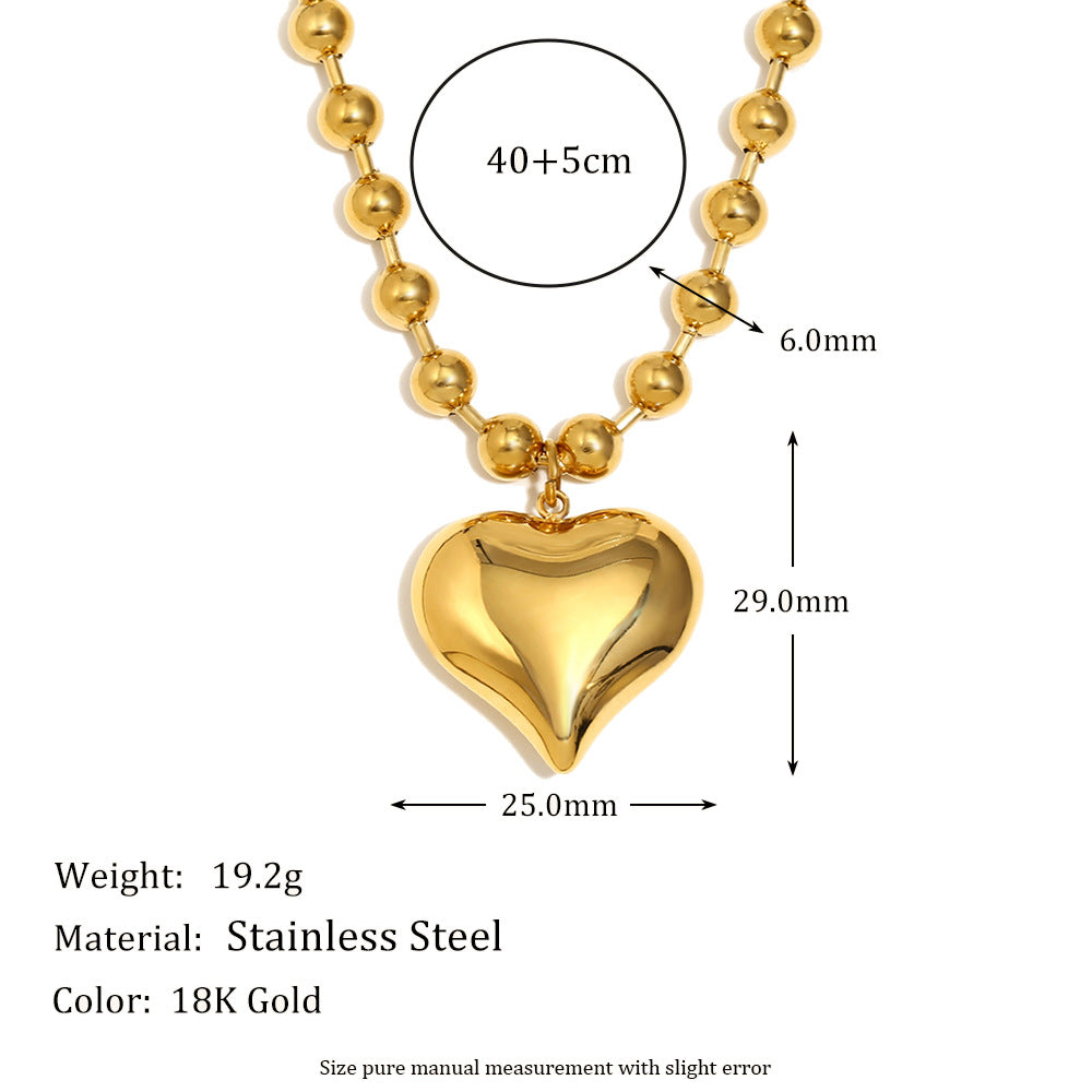 Fashionable Heart-Shaped Stainless Steel Pendant Necklace with 18K Gold Plating for Women