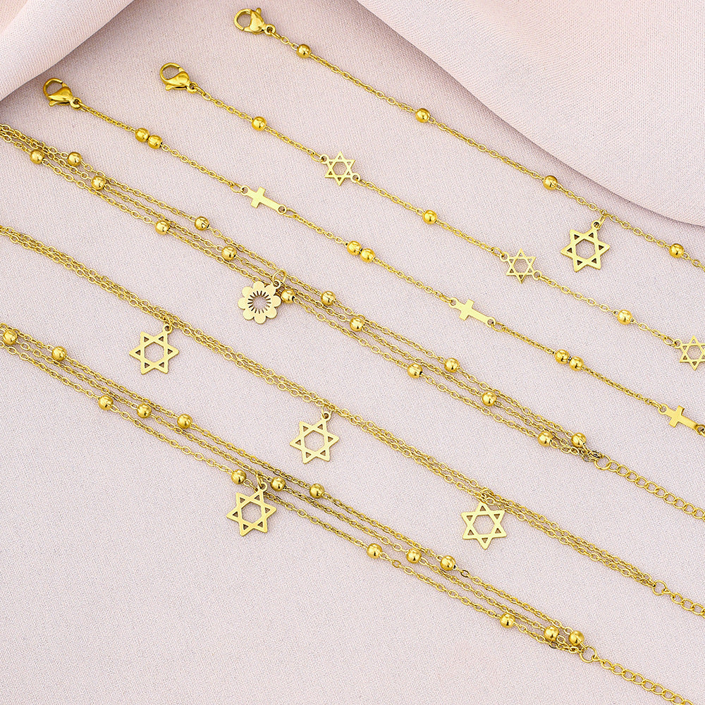 Fashionable Geometric Hexagram and Cross Titanium Steel Bracelet for Men and Women with Plated Finish
