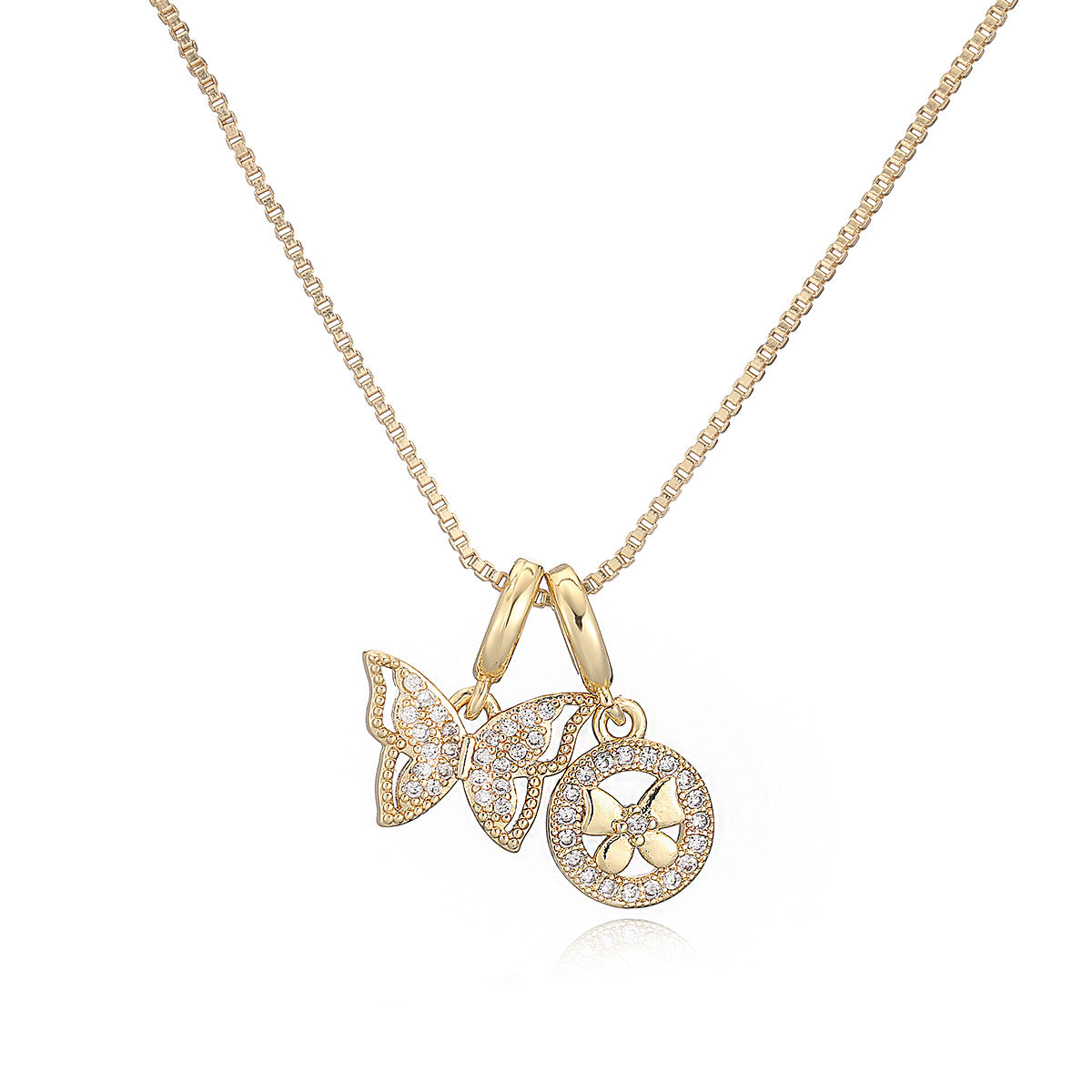 Minimalist 18K Gold Plated Brass Cubic Zirconia Butterfly Heart Pendant Necklace for Women