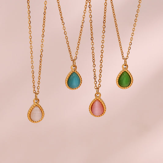 Collana con ciondolo a goccia a occhio di gatto in acciaio inossidabile alla moda minimalista da donna con finitura placcata