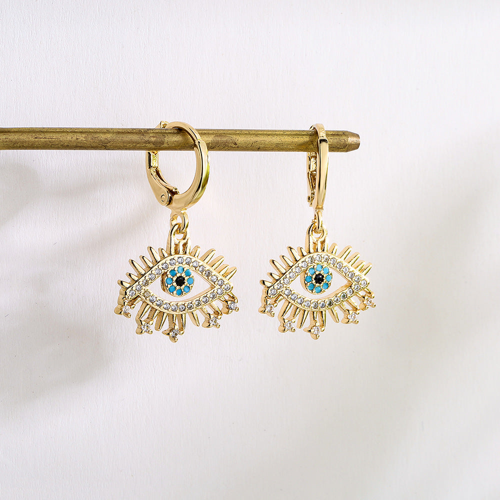 Minimalist Geometric Evil Eye Earrings for Women in Copper with Electroplating Finish
