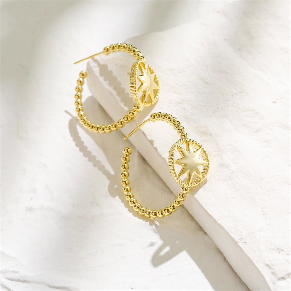 Orecchini in rame a forma geometrica con placcatura in oro 14K e perni in argento sterling 925 da donna