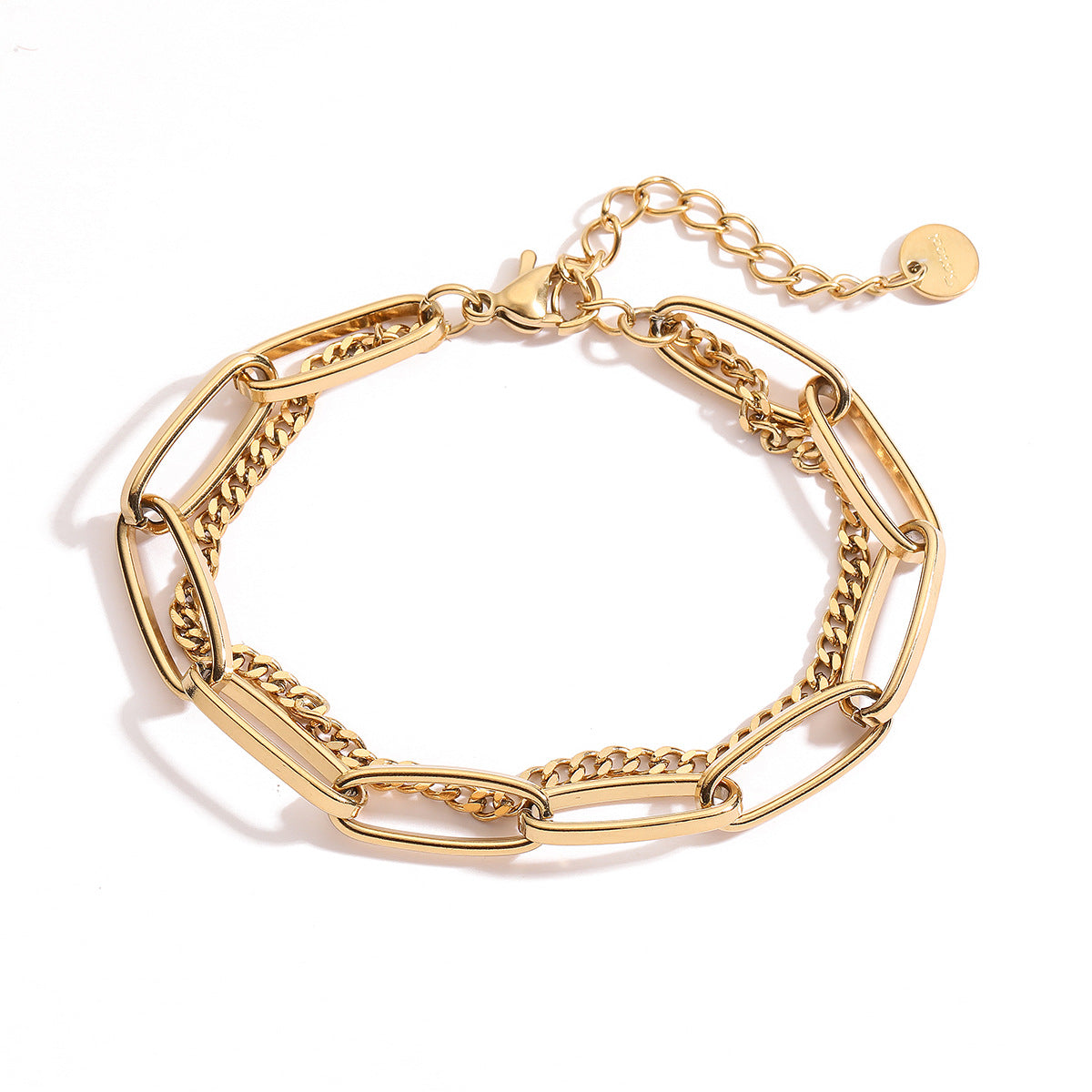 Minimalist Geometric Stainless Steel Bracelet for Women with 18K Gold Plating Fashionable Everyday Accessory