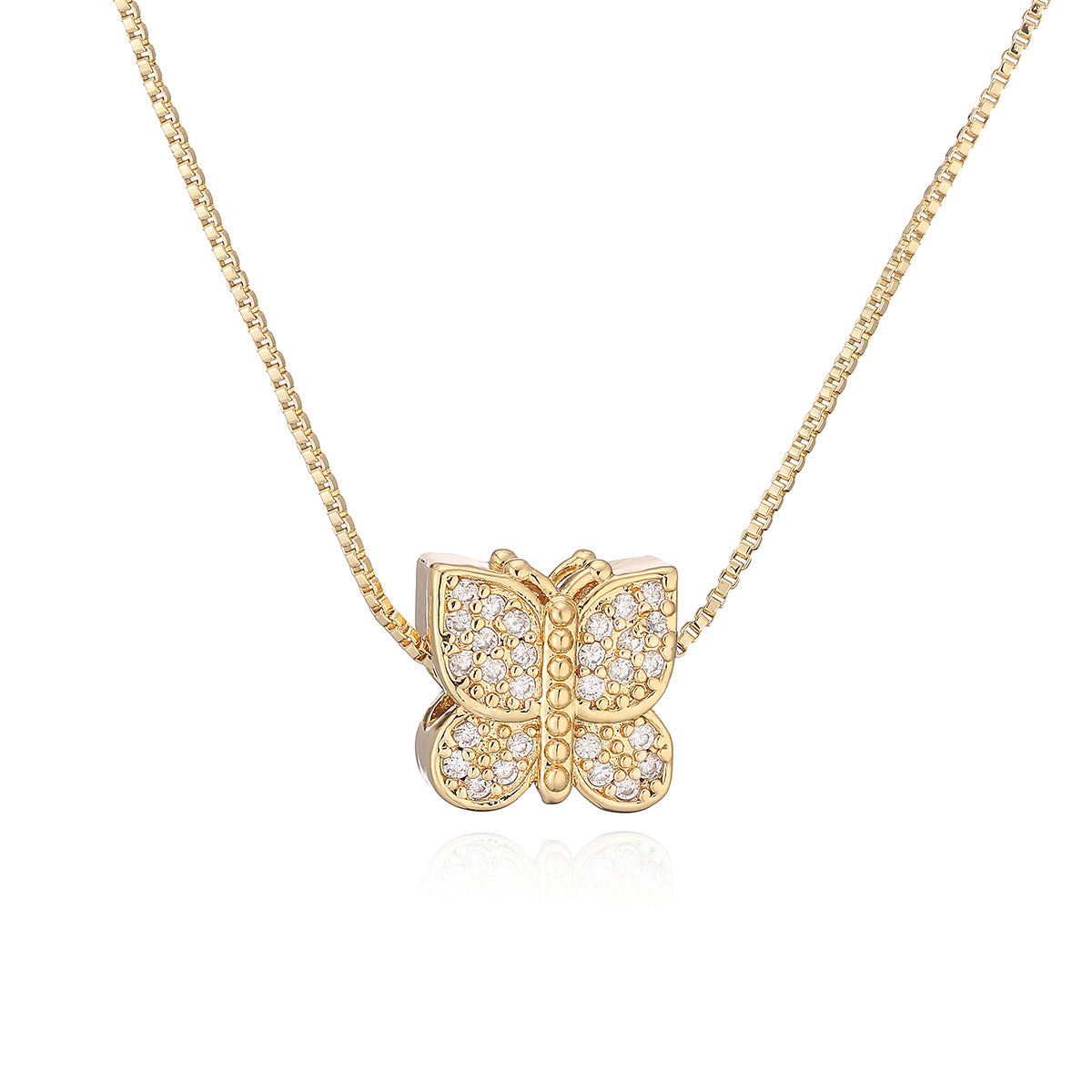 Minimalist Elegant 18K Gold Plated Brass Flower Butterfly Cubic Zirconia Inlay Pendant Necklace for Women