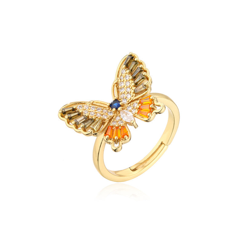 Geometric Butterfly Micro-inlay Cubic Zirconia Brass Ring for Women