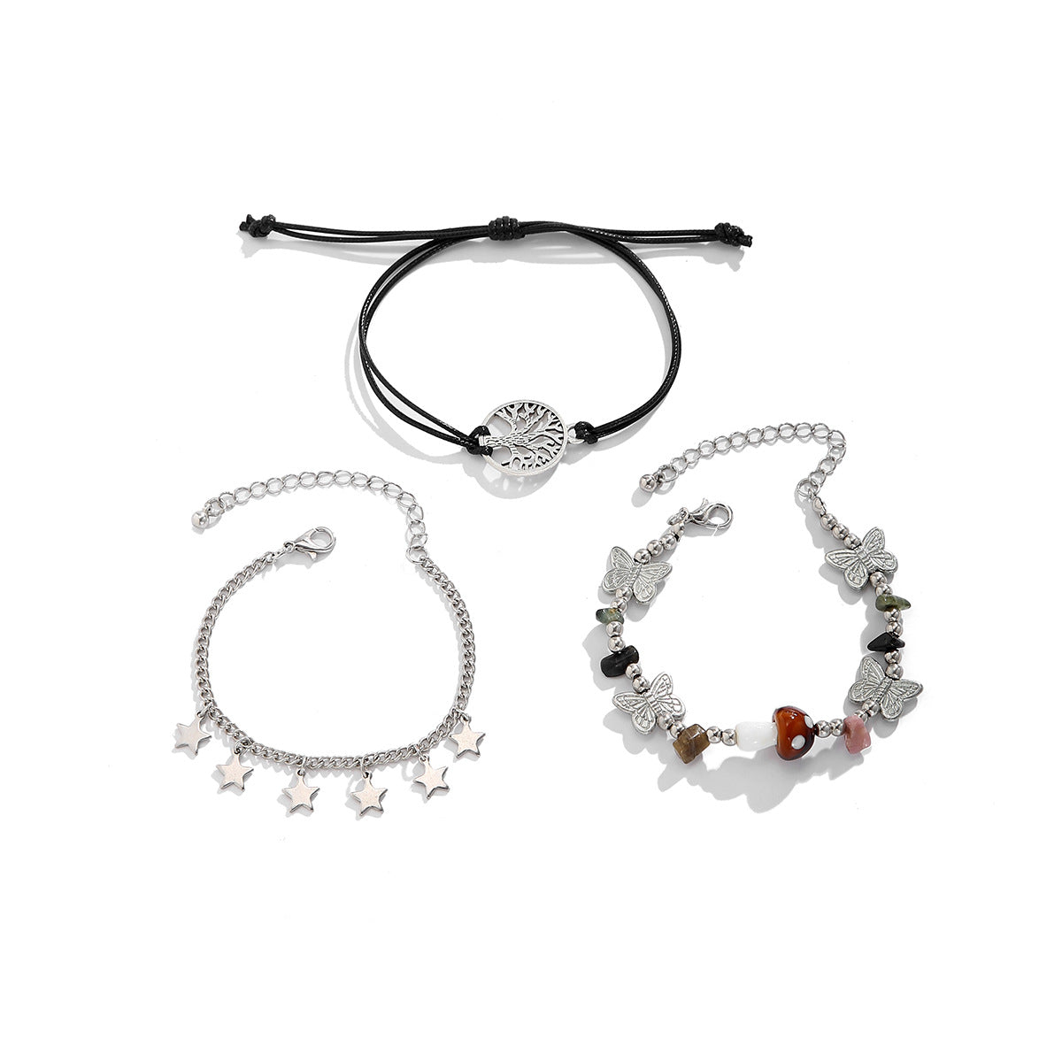 Conjunto de pulseras de aleación vintage bohemias con forma de estrella, borlas y detalles de cadena para mujer